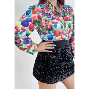 Colorful Geometric Embellished Circle Blouse